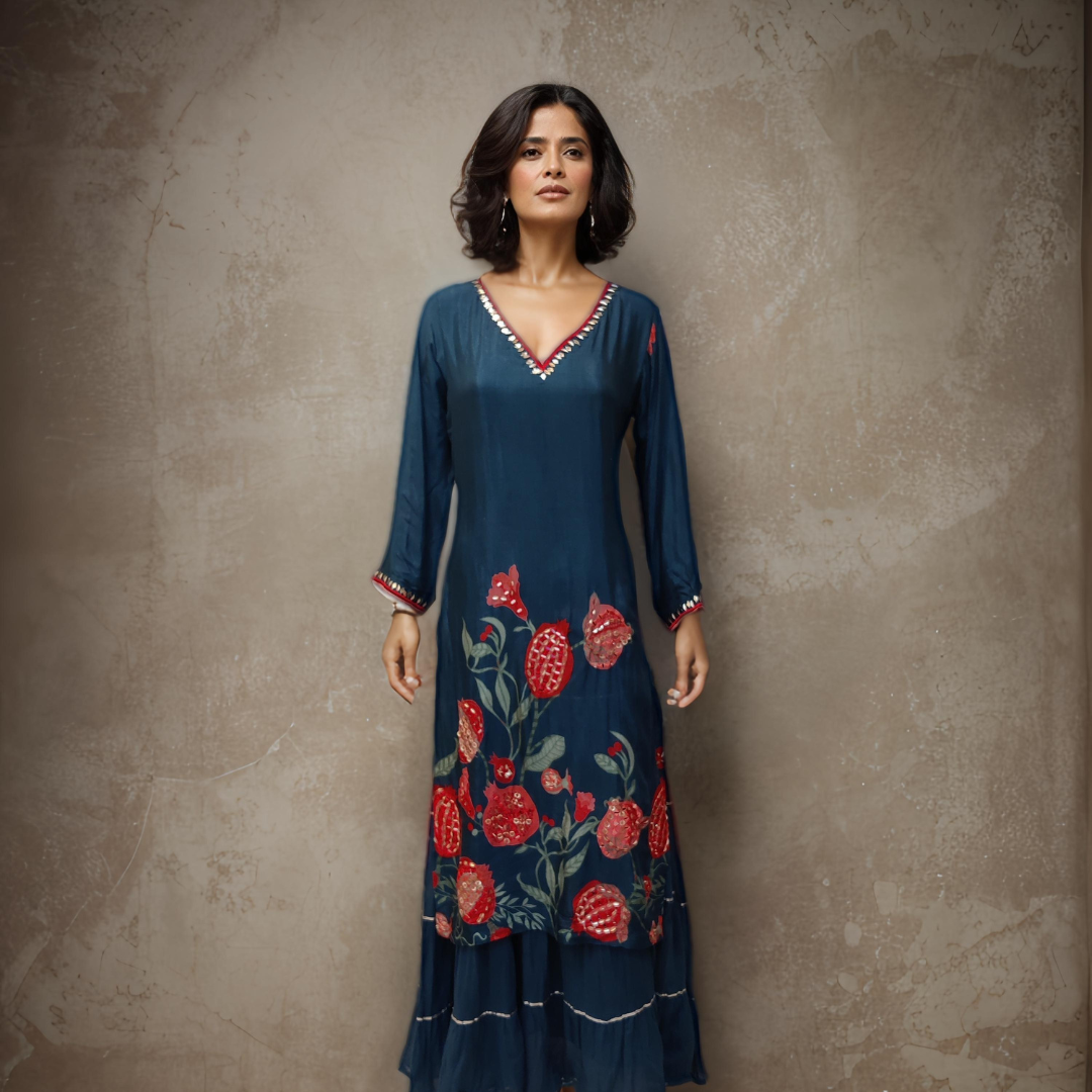 Regal Blue Ensemble Sharara Skirt Dupata Set