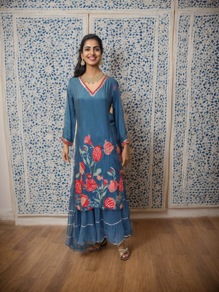 Regal Blue Ensemble Sharara Skirt Dupata Set